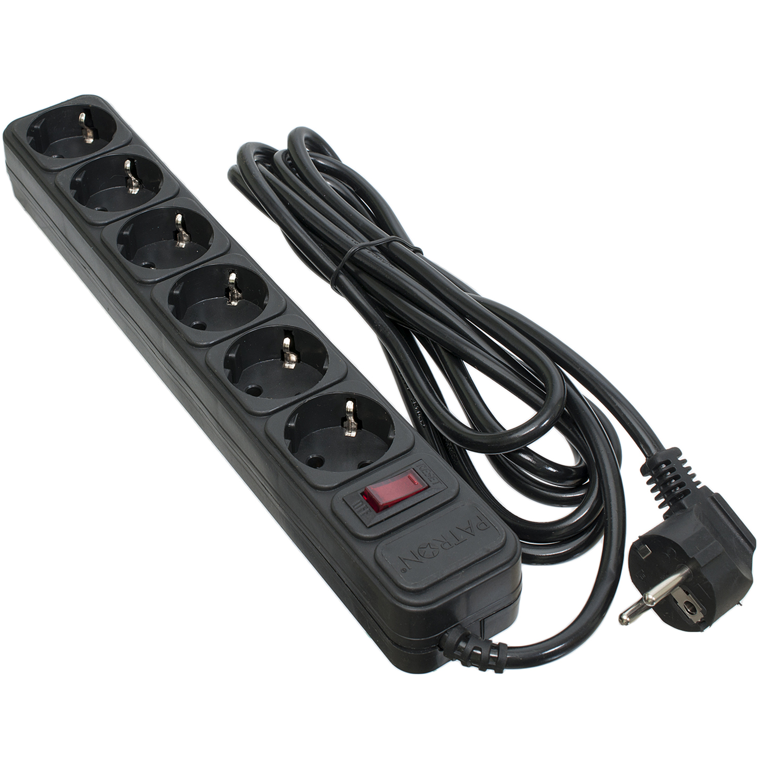 Фільтр мережевий 6 розеток, 3 м, чорний, 3*1мм2 Patron (SP-1063)